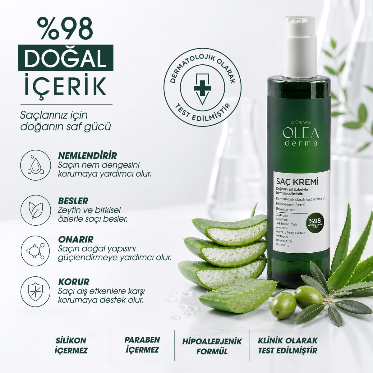 OleaDerma %98 Doğal Saç Kremi - 250 mL