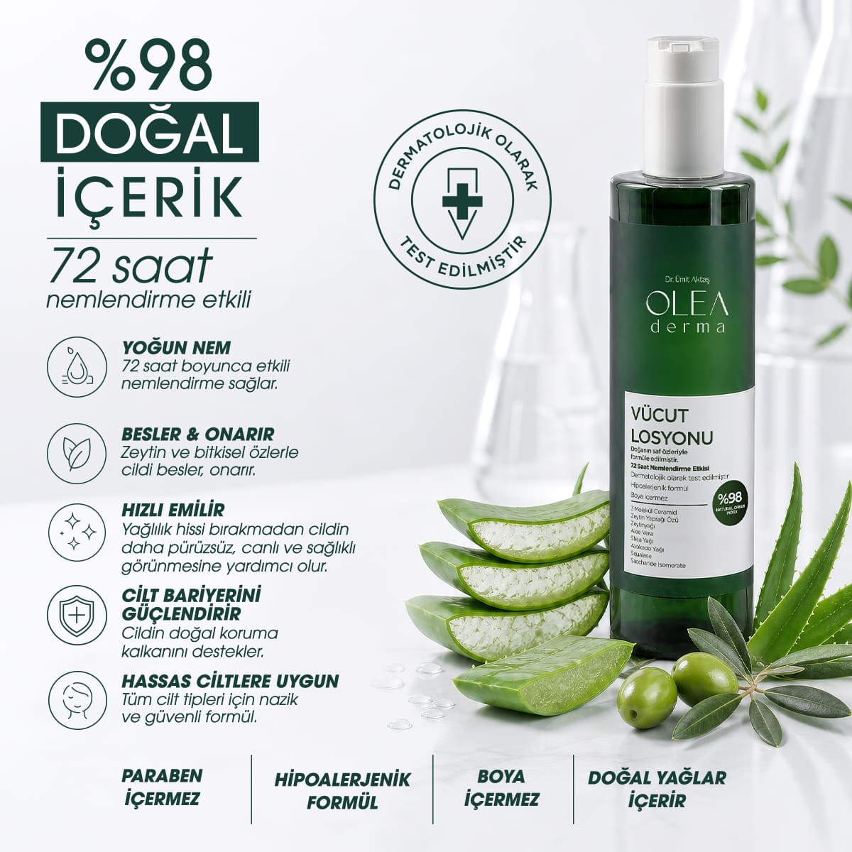 OleaDerma %98 Doğal Vücut Losyonu - 250 mL