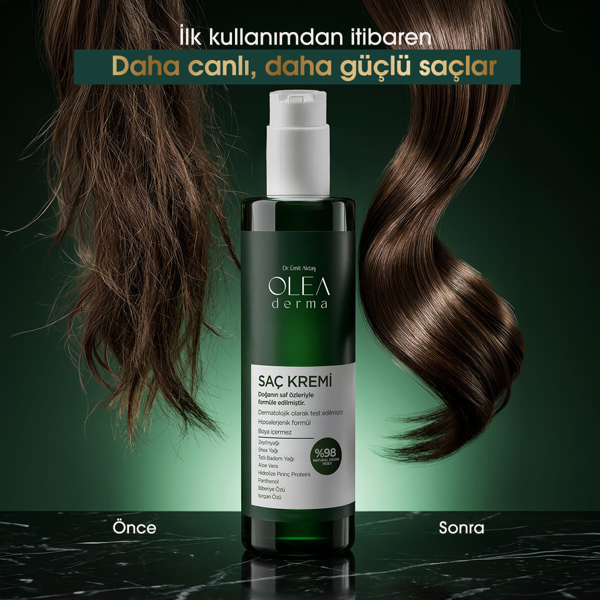 OleaDerma %98 Doğal Saç Kremi - 250 mL