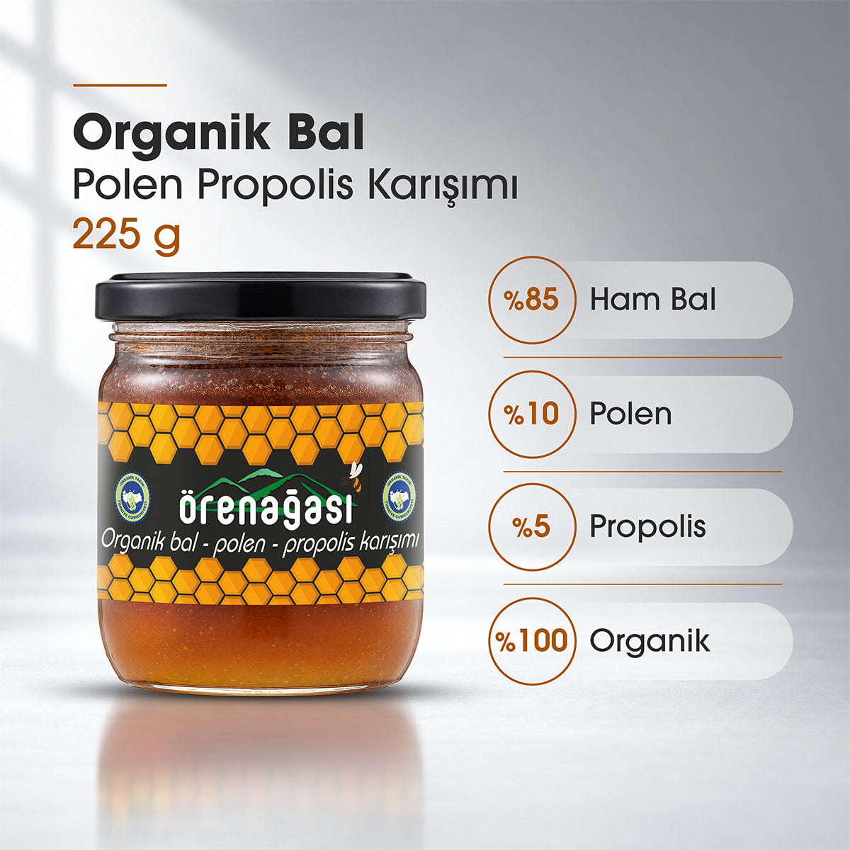 Organik Bal Polen Propolis Karışımı 225g