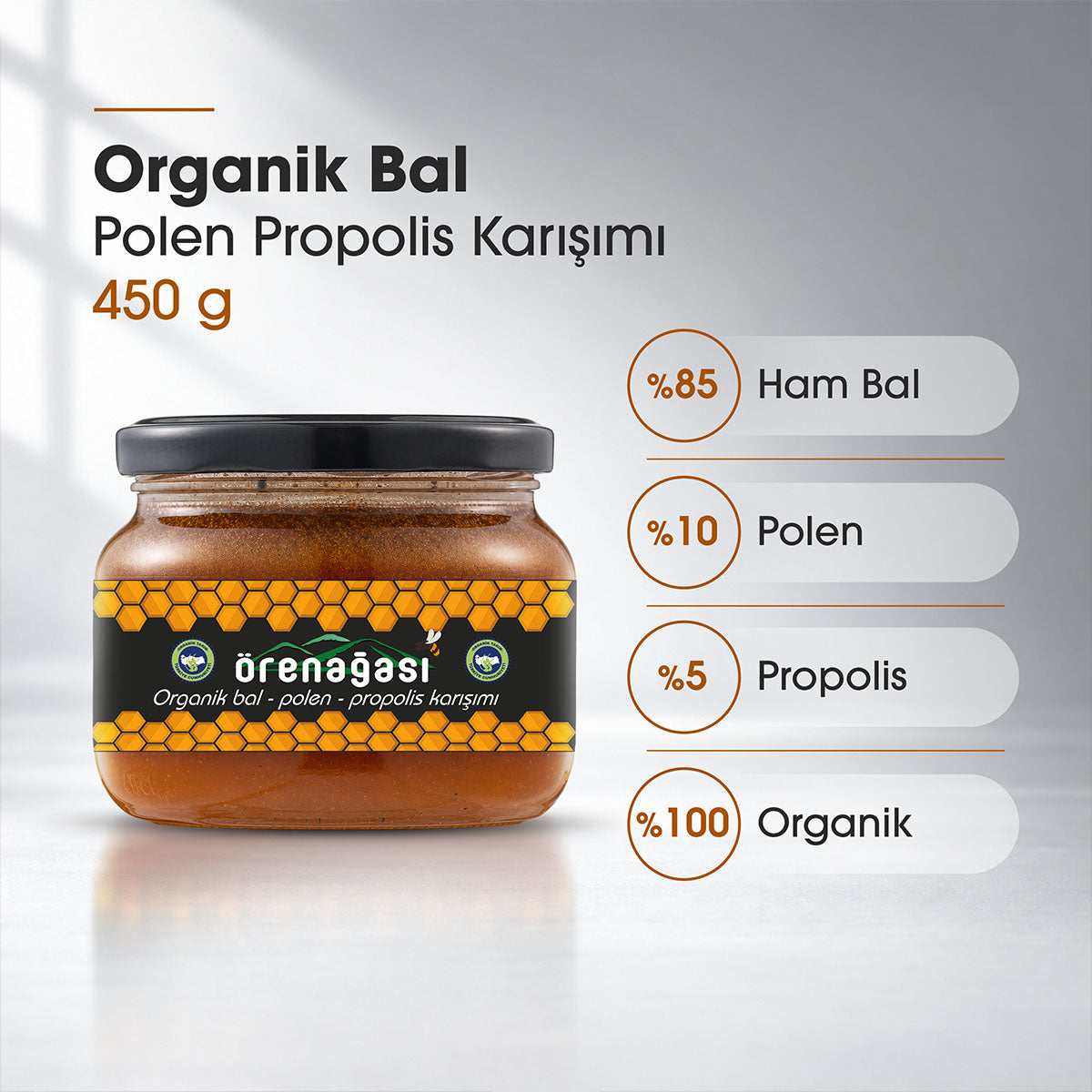 Organik Bal Polen Propolis Karışımı 450g