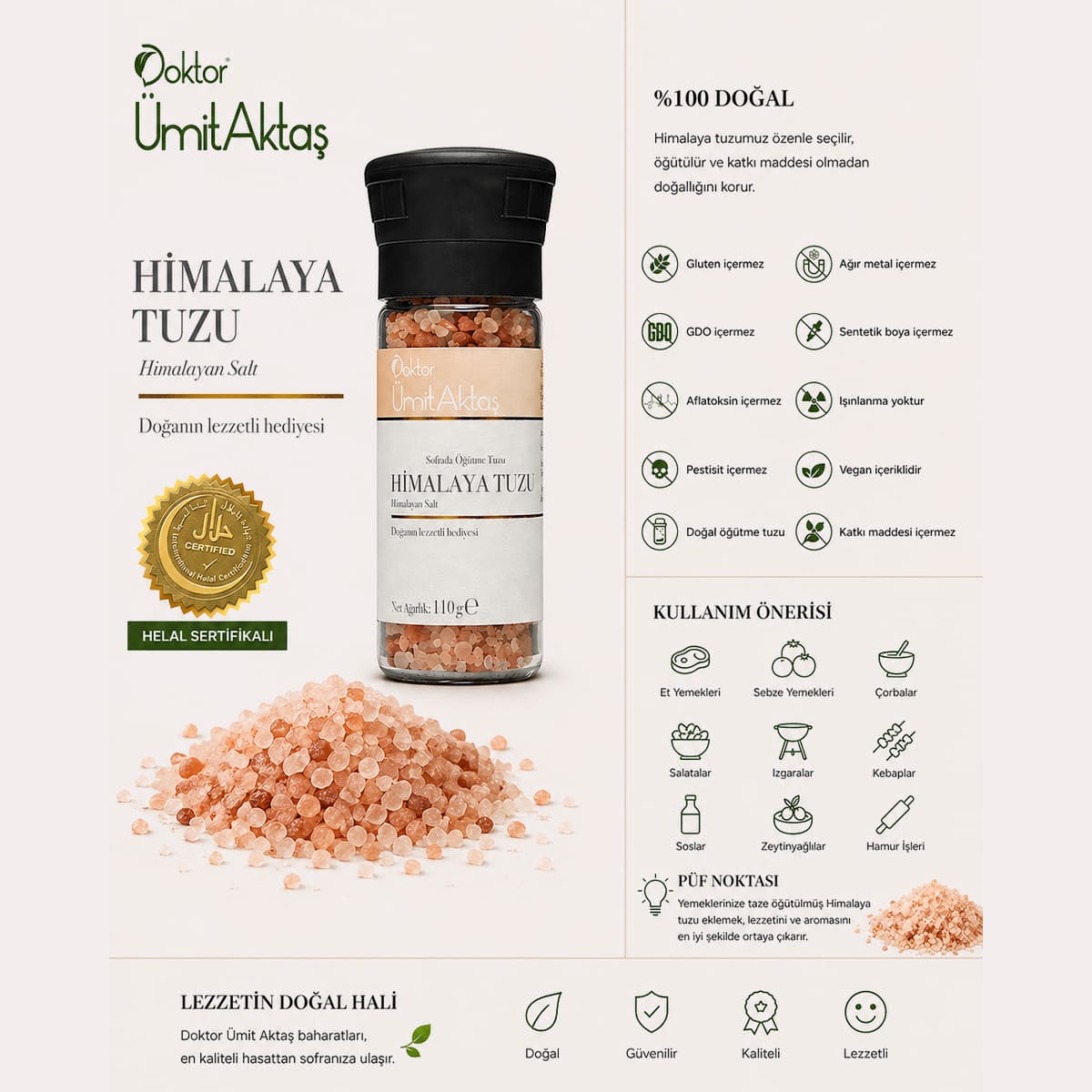 Pembe Himalaya Tuzu - Helal Sertifikalı - Temiz Gıda